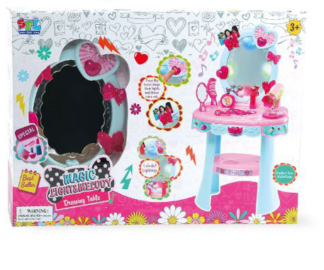 Toy Land Beauty Dresser Pretend play Vanity Makeup Play Set Girls dressing table with mirror, light and melody.