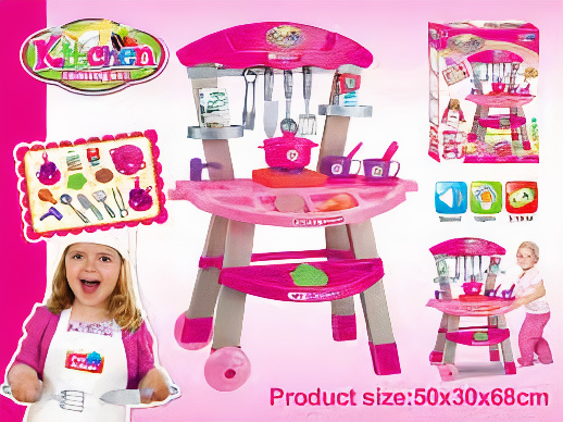 Toy Land Kitchen Pretend play Trolley Set of 18 pcs Accessories with Light and Sound Function