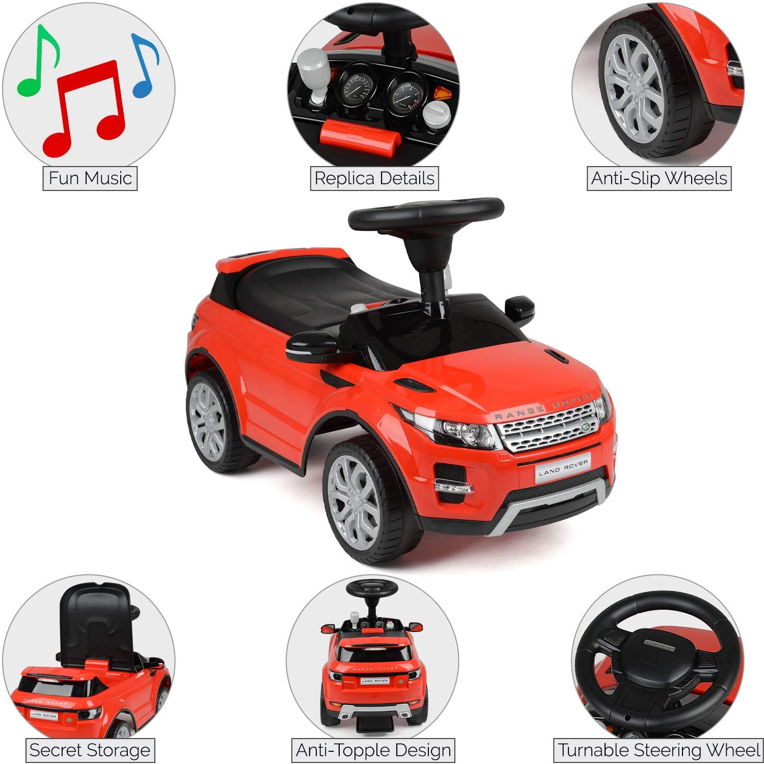 Toy Land Officially Licensed Range Rover Ride on Push Car for Toddlers with Music,Red