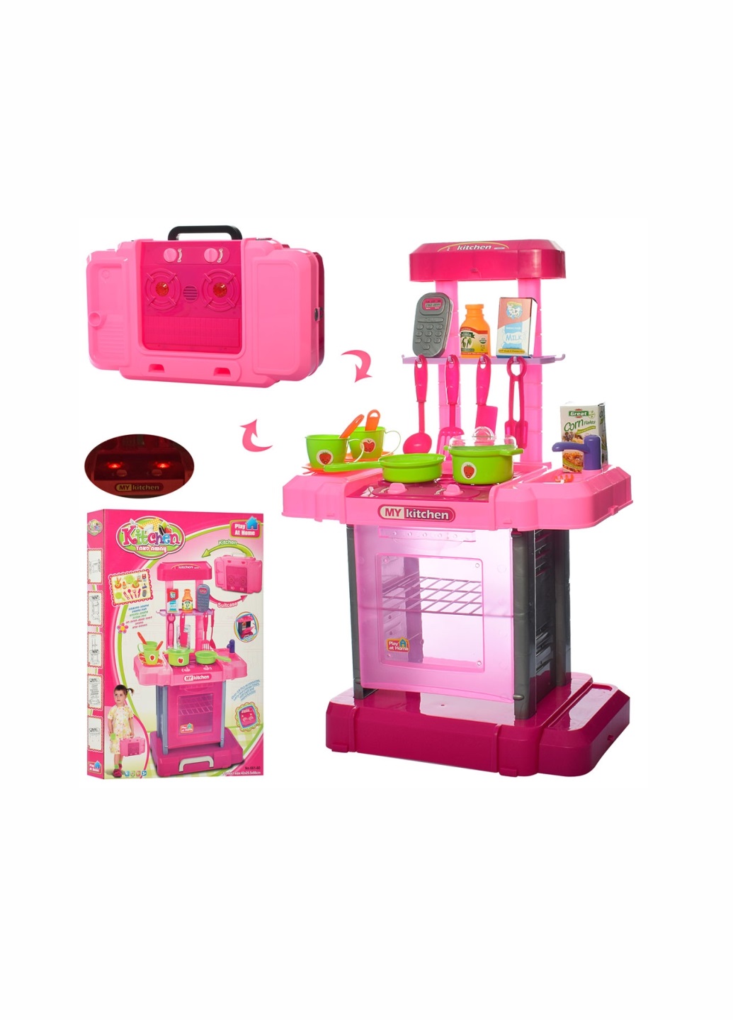 Toy Land Suitcase Kitchen Take Away Pretend Play Set Over 18 Pcs Accessories Carry And Change Freely With Light And Sound Function.